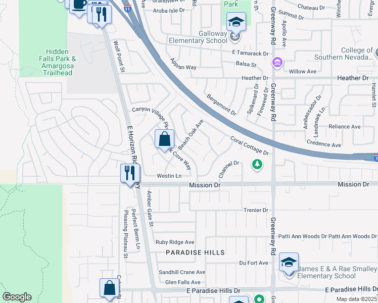 map of restaurants, bars, coffee shops, grocery stores, and more near 850 Woodtack Cove Way in Henderson