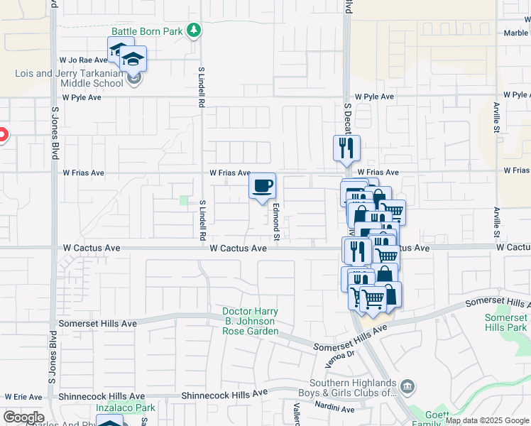 map of restaurants, bars, coffee shops, grocery stores, and more near 10403 Madagascar Palm Street in Las Vegas