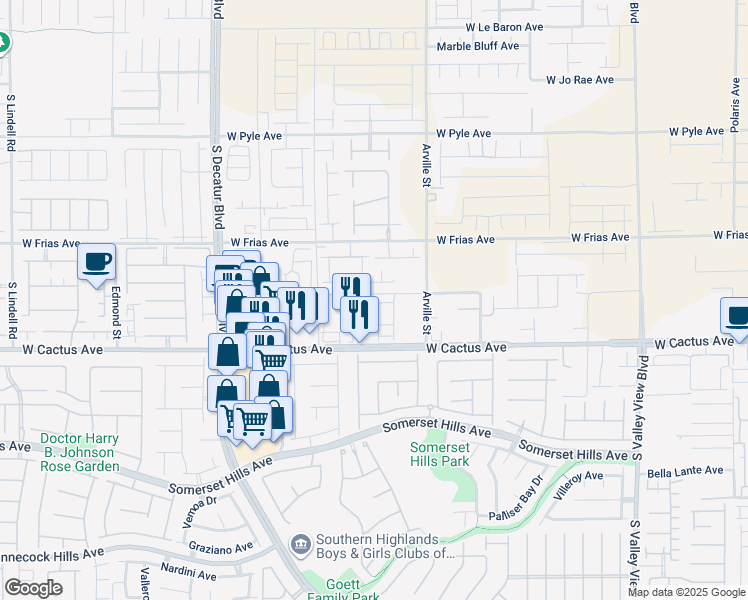 map of restaurants, bars, coffee shops, grocery stores, and more near 4496 Shallow Brush Avenue in Las Vegas