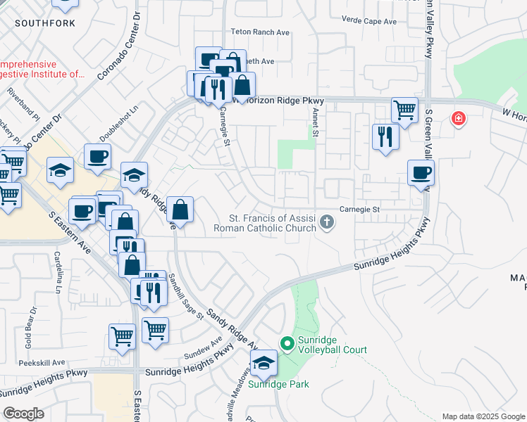 map of restaurants, bars, coffee shops, grocery stores, and more near 2426 Amoretti Street in Henderson