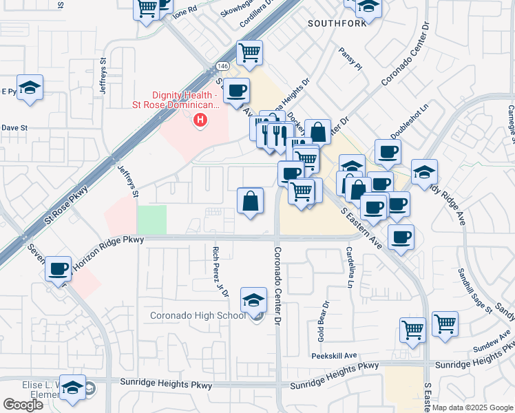 map of restaurants, bars, coffee shops, grocery stores, and more near 865 Coronado Center Drive in Henderson