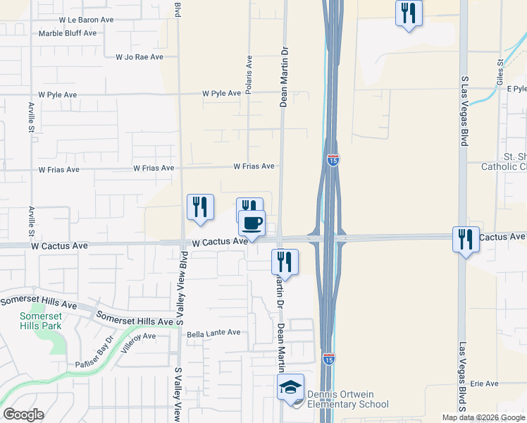 map of restaurants, bars, coffee shops, grocery stores, and more near 10434 Luna Mezzo Street in Enterprise