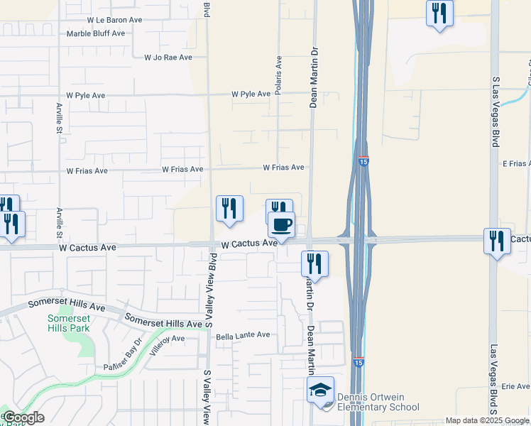 map of restaurants, bars, coffee shops, grocery stores, and more near 3475 West Rush Avenue in Las Vegas