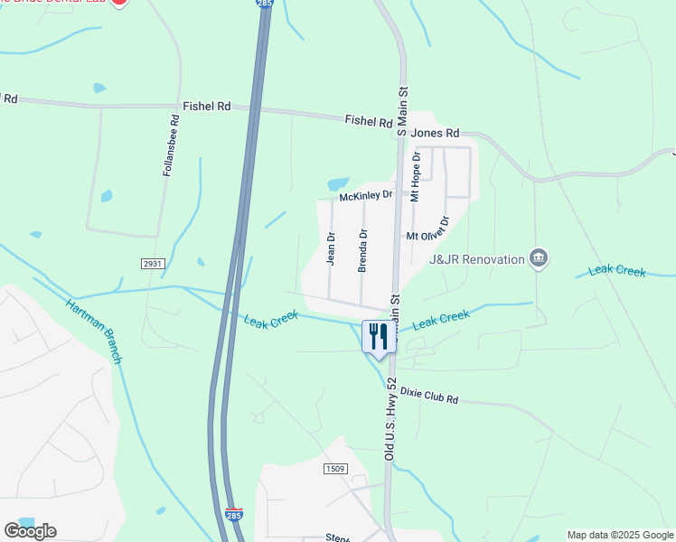map of restaurants, bars, coffee shops, grocery stores, and more near 5235 Jean Drive in Winston-Salem