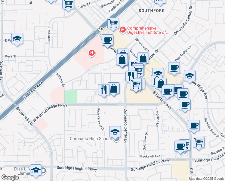 map of restaurants, bars, coffee shops, grocery stores, and more near 865 Coronado Center Drive in Henderson