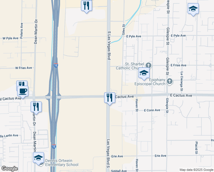 map of restaurants, bars, coffee shops, grocery stores, and more near in Las Vegas