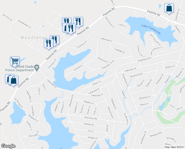 map of restaurants, bars, coffee shops, grocery stores, and more near 43 Overlook Circle in Crossville