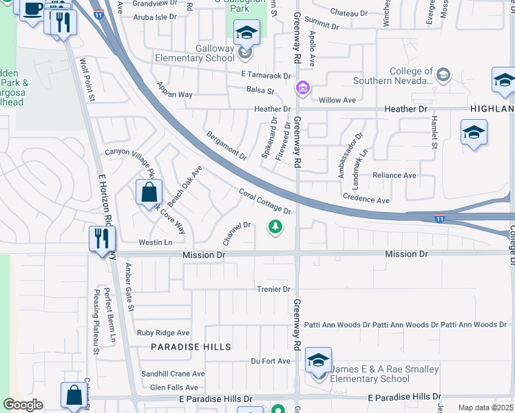 map of restaurants, bars, coffee shops, grocery stores, and more near 187 Coast Laguna Court in Henderson