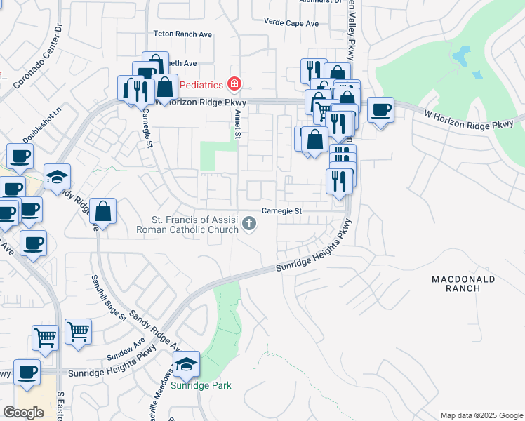 map of restaurants, bars, coffee shops, grocery stores, and more near 950 Carnegie Street in Henderson