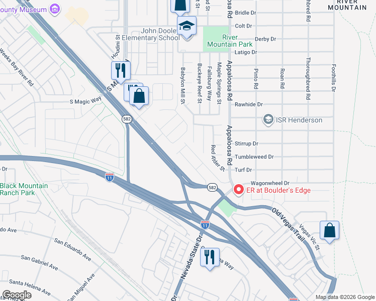 map of restaurants, bars, coffee shops, grocery stores, and more near 2229 Mundare Drive in Henderson