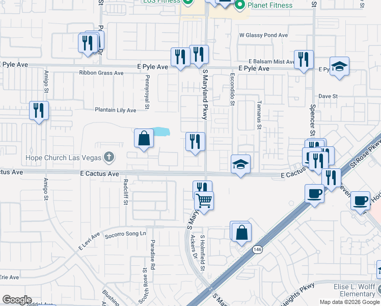 map of restaurants, bars, coffee shops, grocery stores, and more near 1151 Lilac Charm Avenue in Las Vegas