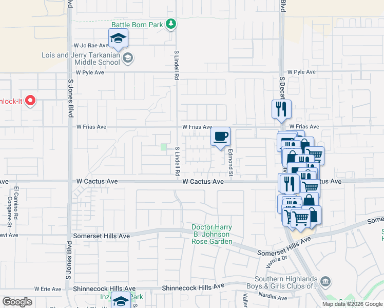 map of restaurants, bars, coffee shops, grocery stores, and more near 5396 Golden Barrel Avenue in Las Vegas