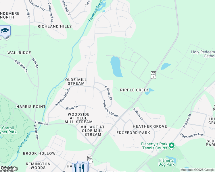 map of restaurants, bars, coffee shops, grocery stores, and more near 1129 Bellreng Drive in Wake Forest