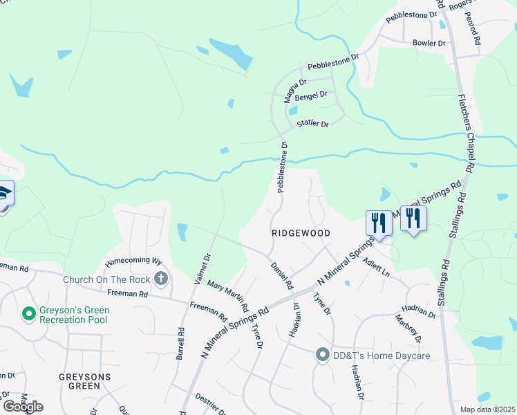 map of restaurants, bars, coffee shops, grocery stores, and more near 5 Esterbrook Court in Durham