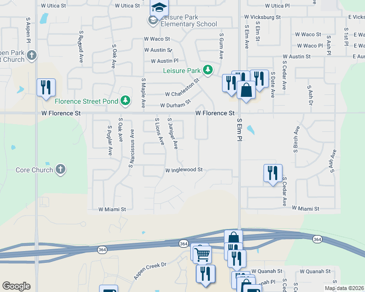 map of restaurants, bars, coffee shops, grocery stores, and more near 1101 West Hot Springs Street in Broken Arrow