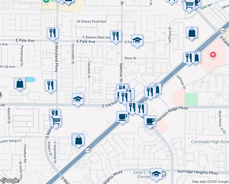 map of restaurants, bars, coffee shops, grocery stores, and more near 1650 Spanish Sky Avenue in Las Vegas