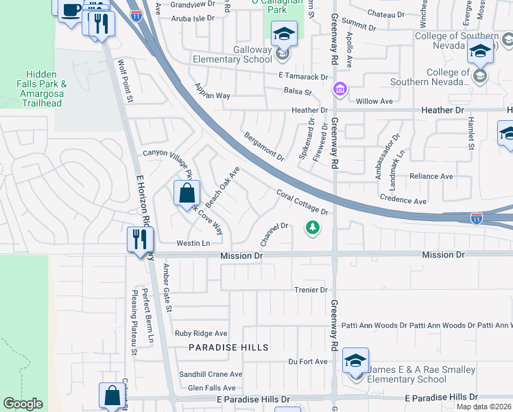 map of restaurants, bars, coffee shops, grocery stores, and more near 177 Laguna Hills Court in Henderson