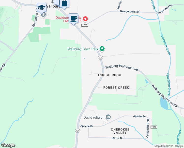 map of restaurants, bars, coffee shops, grocery stores, and more near 100 Magnolia Court in Winston-Salem
