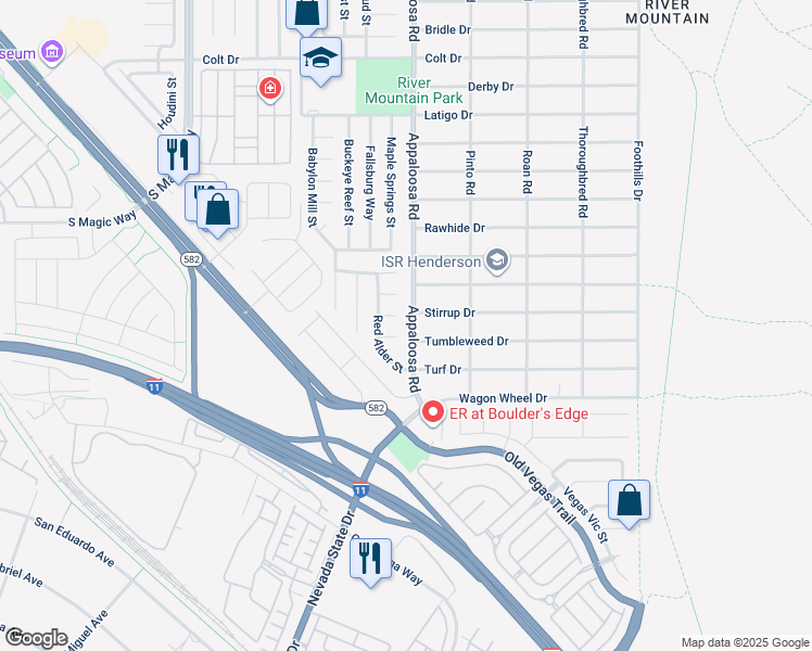 map of restaurants, bars, coffee shops, grocery stores, and more near 2249 Appaloosa Road in Henderson