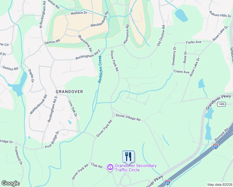map of restaurants, bars, coffee shops, grocery stores, and more near 3911 Dover Park Road in Greensboro