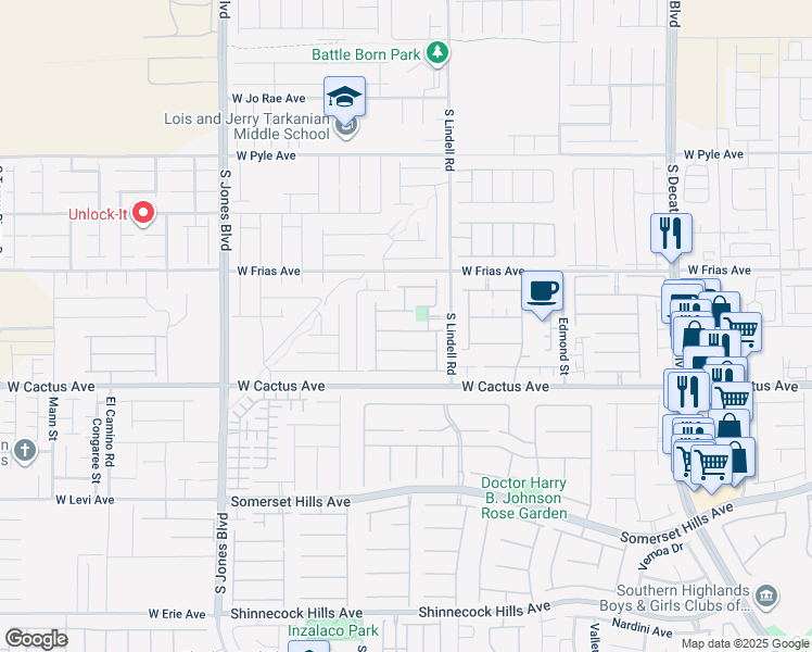 map of restaurants, bars, coffee shops, grocery stores, and more near 5604 Markley Avenue in Las Vegas