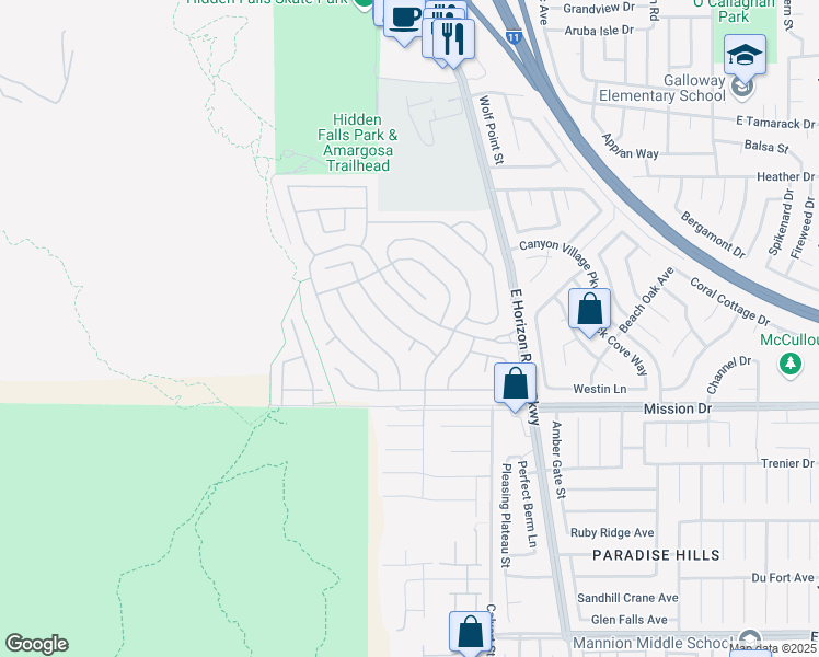 map of restaurants, bars, coffee shops, grocery stores, and more near 44 Blaven Drive in Henderson