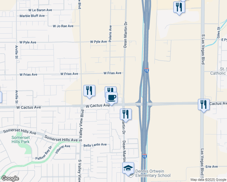 map of restaurants, bars, coffee shops, grocery stores, and more near 10419 Luna Mezzo Street in Enterprise
