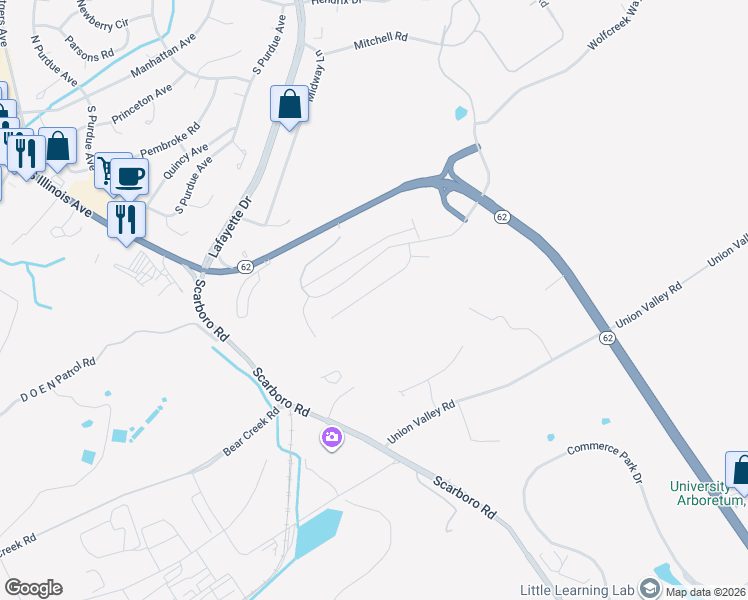 map of restaurants, bars, coffee shops, grocery stores, and more near 125 Valley Court in Oak Ridge