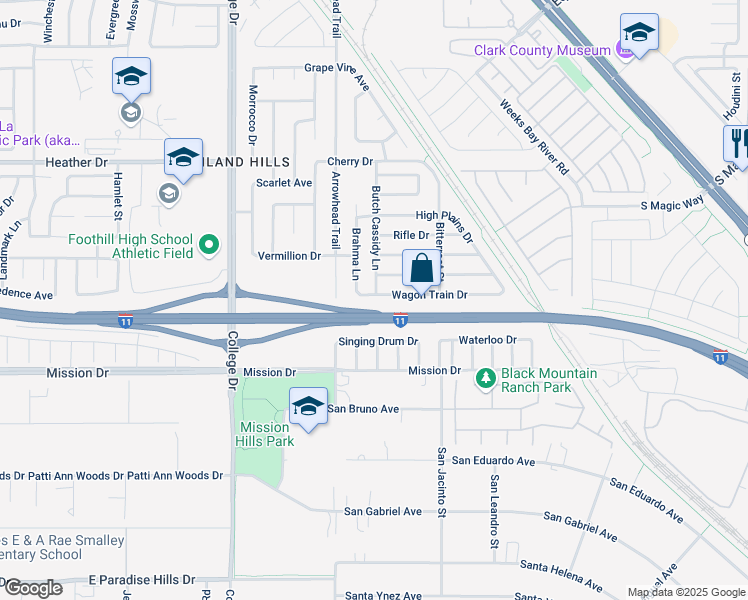 map of restaurants, bars, coffee shops, grocery stores, and more near 908 Wagon Train Drive in Henderson
