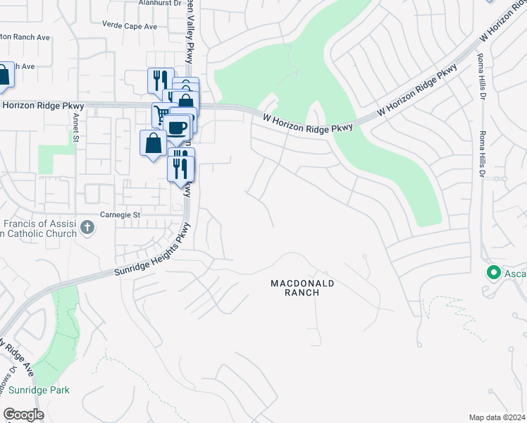 map of restaurants, bars, coffee shops, grocery stores, and more near 2179 Tiger Willow Drive in Henderson