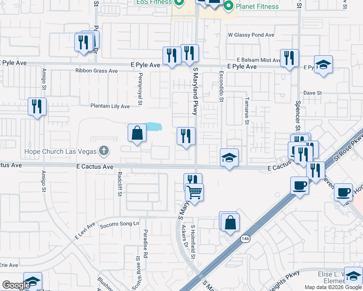 map of restaurants, bars, coffee shops, grocery stores, and more near 1151 Lilac Charm Avenue in Las Vegas