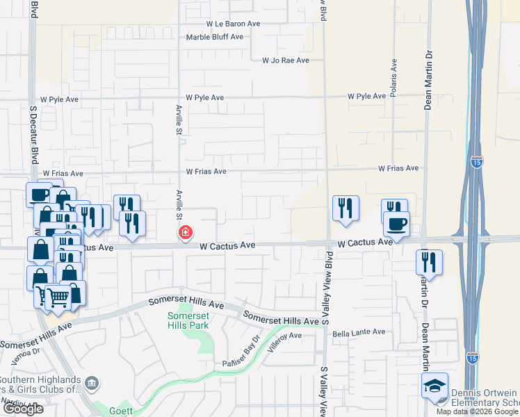 map of restaurants, bars, coffee shops, grocery stores, and more near 10428 candelabra cactus st in Enterprise