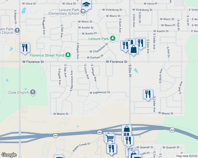 map of restaurants, bars, coffee shops, grocery stores, and more near 1101 West Hot Springs Street in Broken Arrow