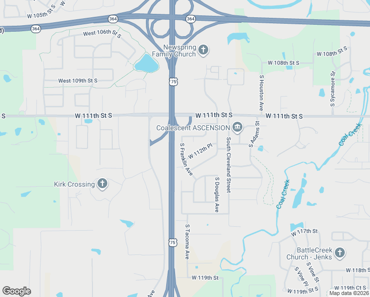 map of restaurants, bars, coffee shops, grocery stores, and more near 2973 West 112th Place in Jenks