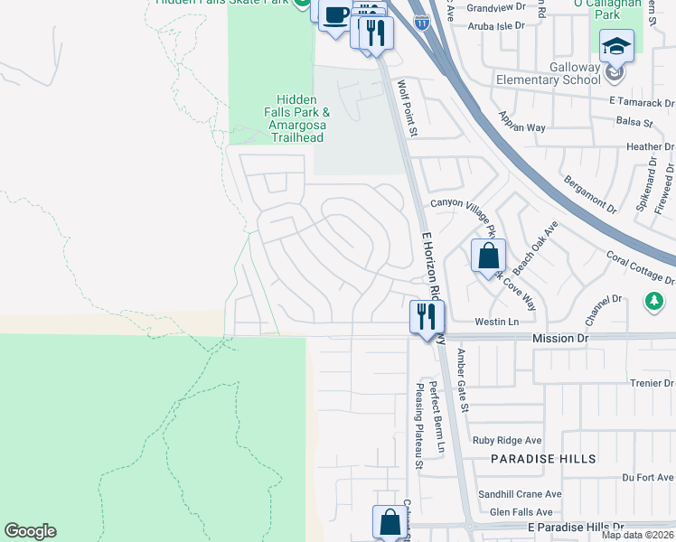 map of restaurants, bars, coffee shops, grocery stores, and more near 44 Blaven Drive in Henderson