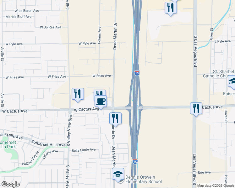 map of restaurants, bars, coffee shops, grocery stores, and more near 10410 Dean Martin Drive in Las Vegas