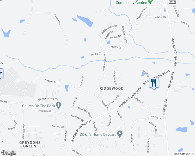 map of restaurants, bars, coffee shops, grocery stores, and more near 10 Esterbrook Court in Durham