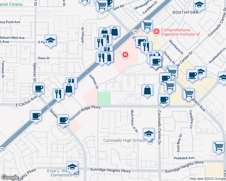 map of restaurants, bars, coffee shops, grocery stores, and more near 2951 Siena Heights Drive in Henderson
