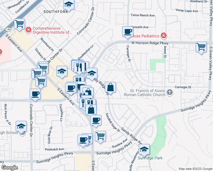 map of restaurants, bars, coffee shops, grocery stores, and more near 741 Wildwood Beach Avenue in Henderson