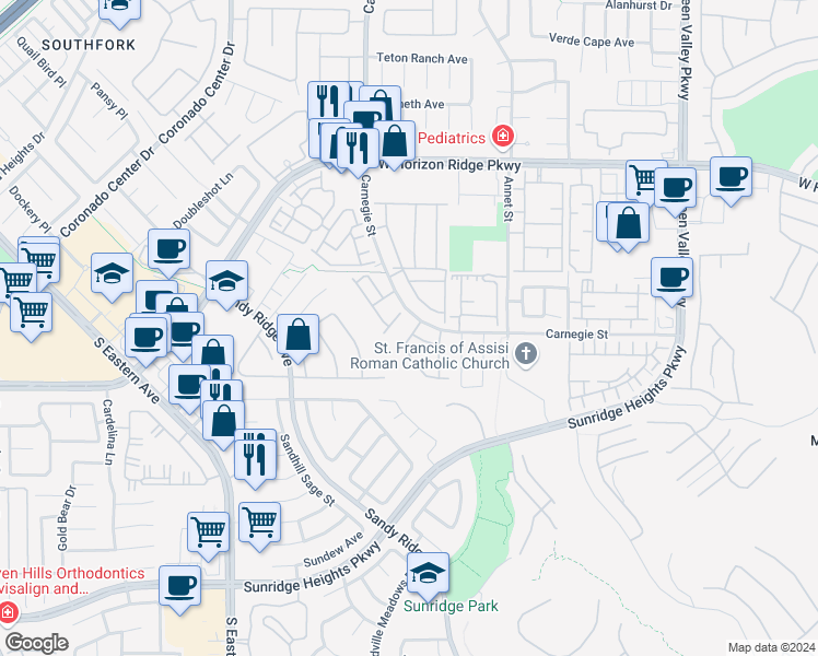 map of restaurants, bars, coffee shops, grocery stores, and more near 755 Maranello Street in Henderson