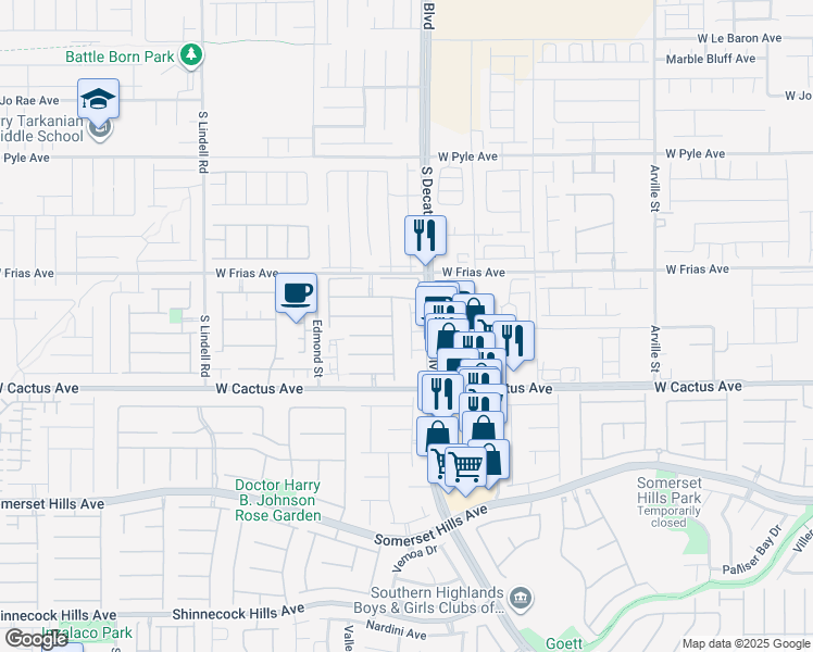 map of restaurants, bars, coffee shops, grocery stores, and more near 10389 Calypso Cave Street in Las Vegas
