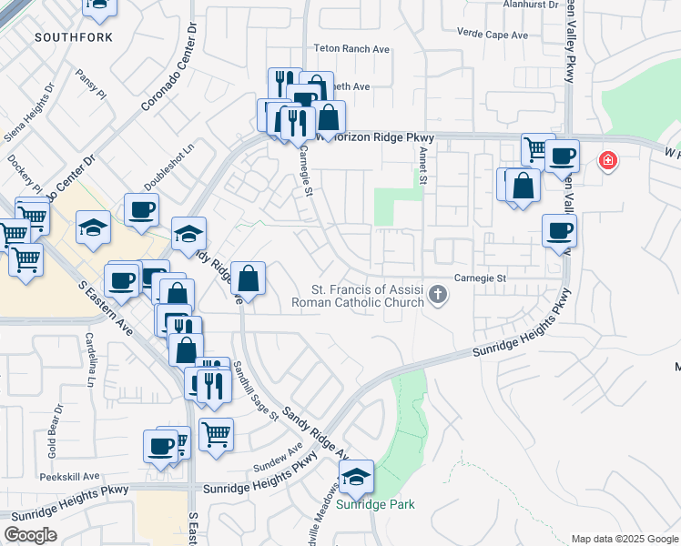 map of restaurants, bars, coffee shops, grocery stores, and more near 755 Maranello Street in Henderson