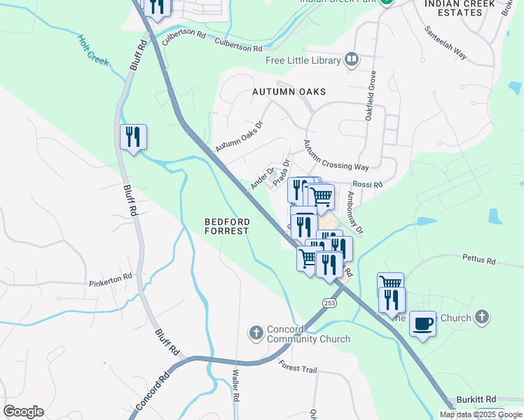 map of restaurants, bars, coffee shops, grocery stores, and more near Nolensville Road in Brentwood