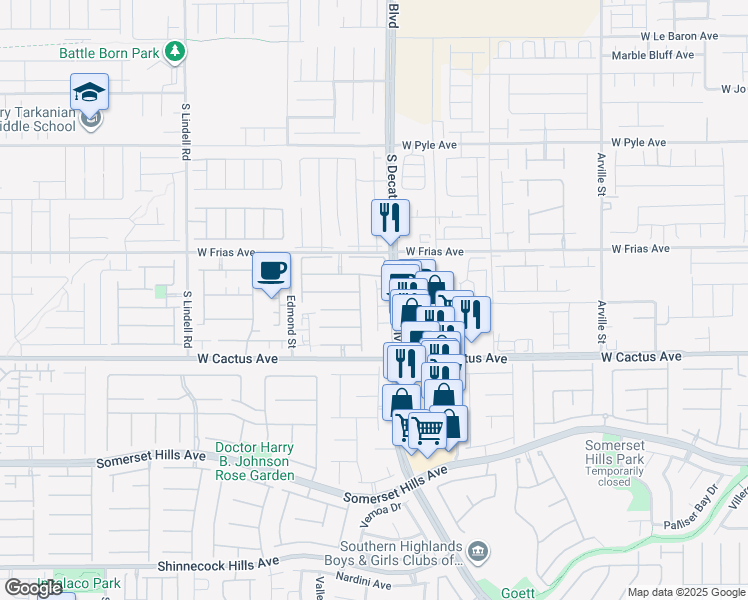 map of restaurants, bars, coffee shops, grocery stores, and more near 10389 Calypso Cave Street in Las Vegas