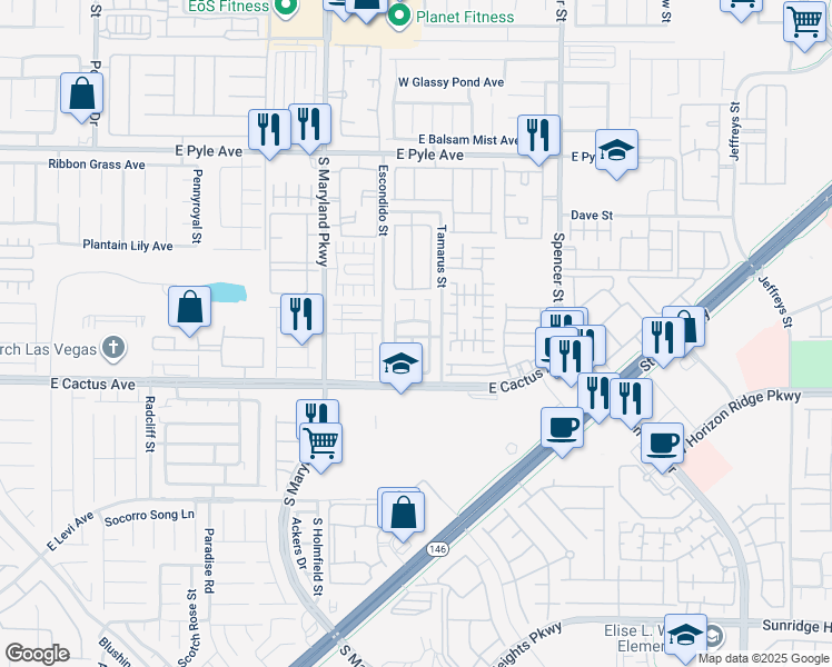 map of restaurants, bars, coffee shops, grocery stores, and more near 1436 Maryland Heights Avenue in Las Vegas