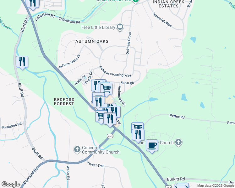map of restaurants, bars, coffee shops, grocery stores, and more near 8732 Ambonnay Drive in Brentwood
