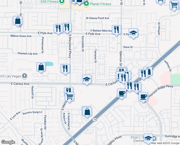 map of restaurants, bars, coffee shops, grocery stores, and more near 1436 Maryland Heights Avenue in Las Vegas