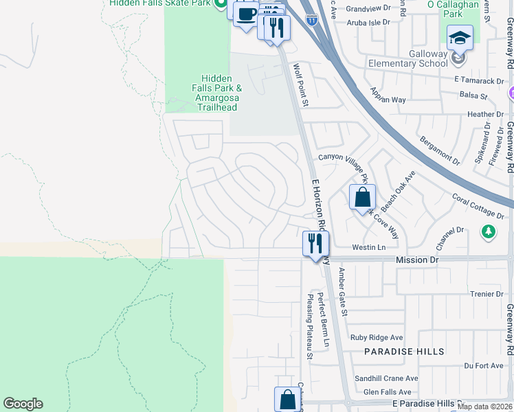 map of restaurants, bars, coffee shops, grocery stores, and more near 41 Voltaire Avenue in Henderson