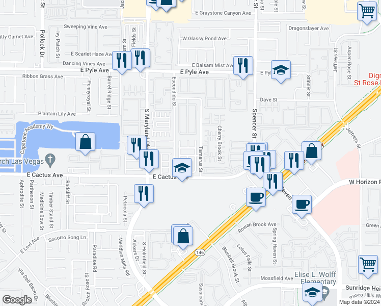 map of restaurants, bars, coffee shops, grocery stores, and more near 1446 Maryland Heights Avenue in Las Vegas
