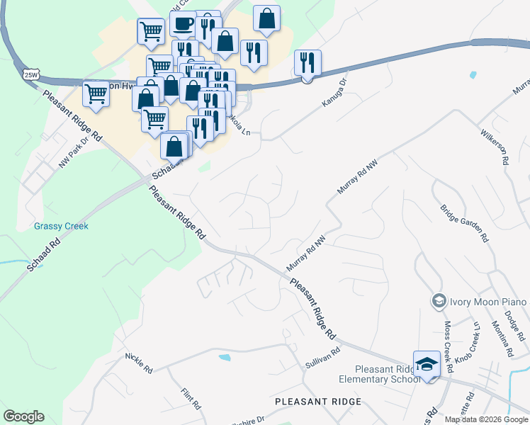 map of restaurants, bars, coffee shops, grocery stores, and more near 2112 Country Brook Lane in Knoxville